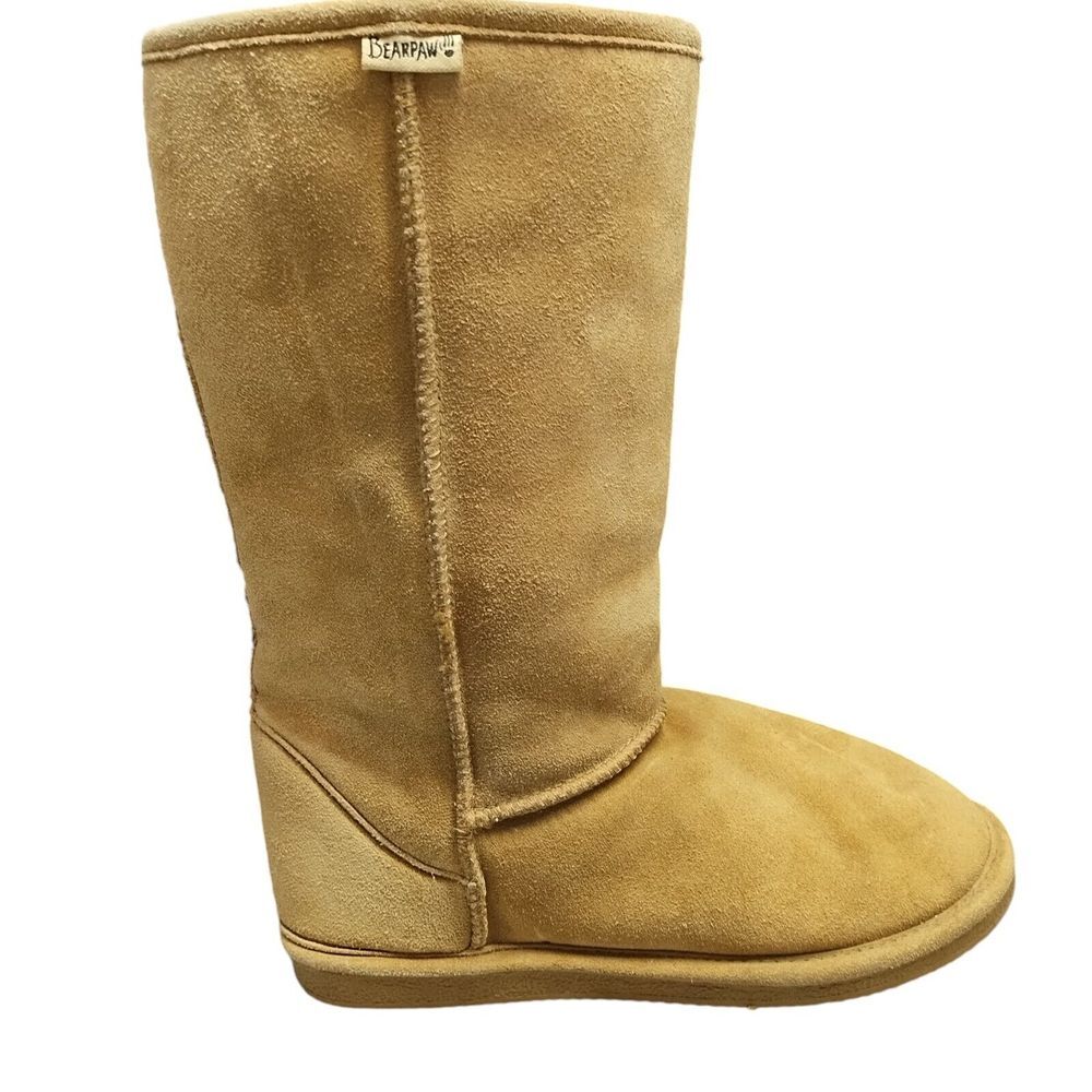 Bearpaw Tall Winter Boots Women's Size 10 Tan Sheepskin Lined Fur Suede Pull On